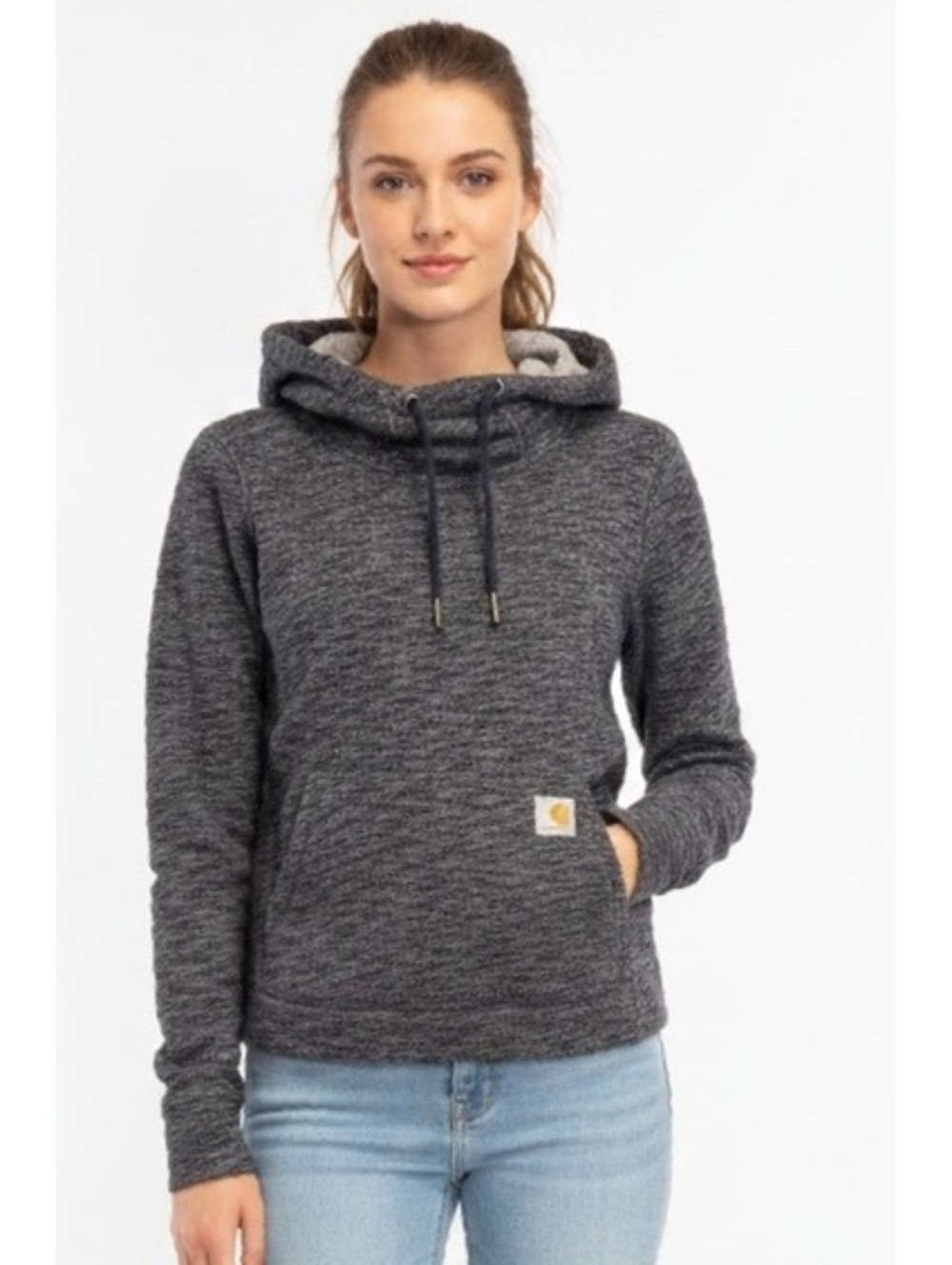 Carhartt Women's Heathered Navy Blue Hooded Sweatshirt Size S (4/6) Cotton Blend